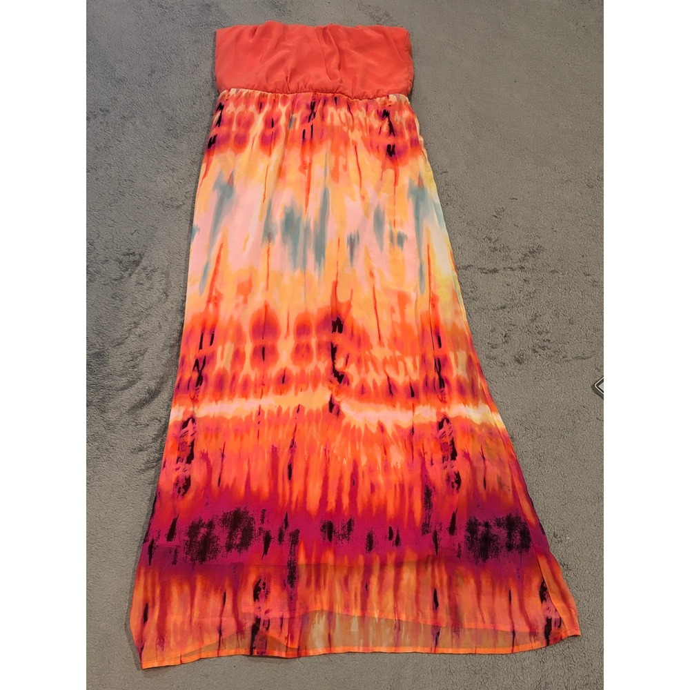 Bisou Bisou Michele Bohbot Strapless Tie Dye Maxi Dress Orange Pink Womens 6